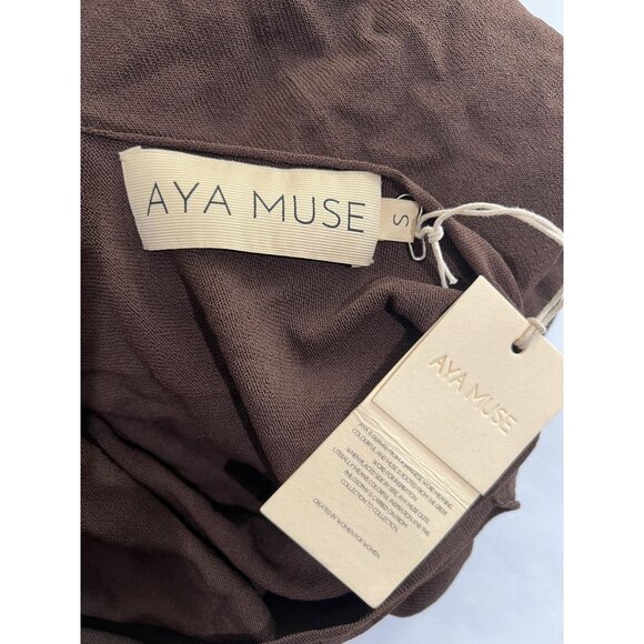 AYA MUSE Birch Mesh Asymmteric Lace-Up Maxi Dress in Brown - Picture 5 of 5